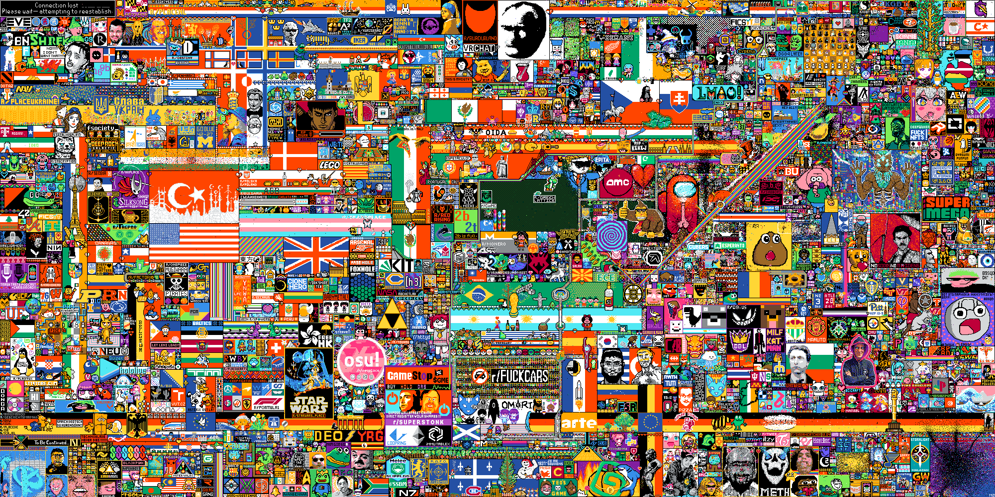 Canvas of /r/place in the state of when the experiment was concluded.