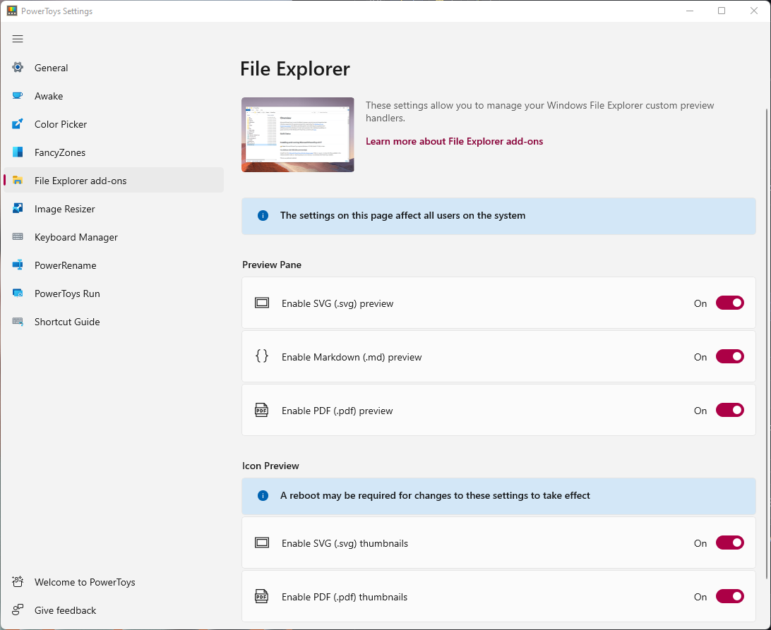 Settings UI - File Explorer Preview Tab