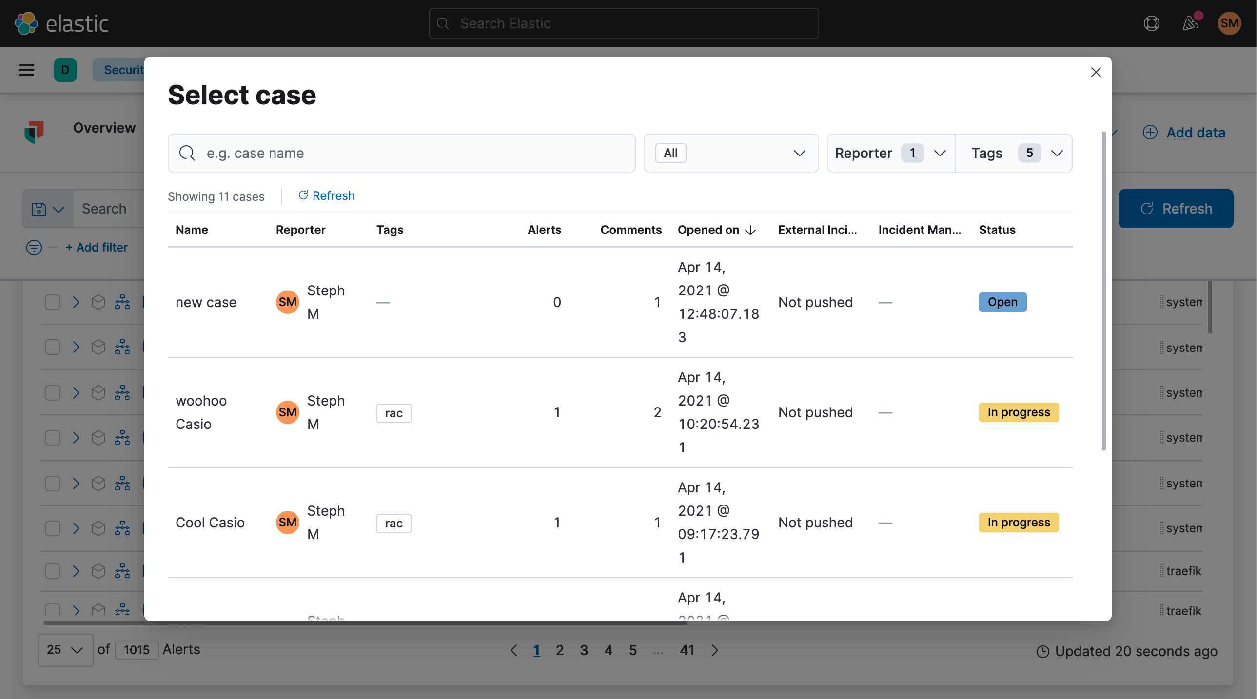 All Cases Selector Modal Component